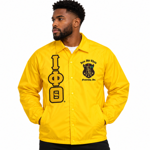 Chaqueta Deportiva Amarilla para Hombre Iota-Phi-Theta, con Letras Griegas Bordadas, Cierre de Botones, Ligera, Cortavientos, Manga Larga - Product Image 1