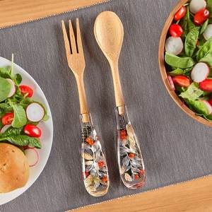 Ensemble de fourchettes et cuillères à salade en résine violette, outils de service en plastique au design moderne, décoratifs - Product Image 6