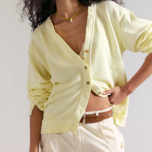Fabricantes de Ropa, Sudadera con Botones de Talla Grande Personalizada para Mujer, Cárdigan de Punto con Borde Crudo para Mujer, Tops para Salir - Product Image 4