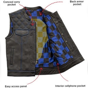 Chaleco de Cuero a Cuadros Azul para Hombre, Estilo Club, con Cierre Frontal, Calidad Premium, para Motociclismo y Moda - Product Image 3