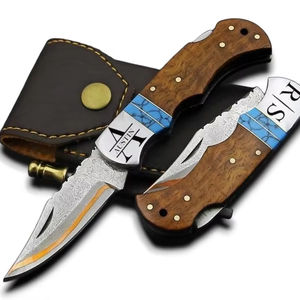 Couteau de poche pliable EDC de qualité industrielle, personnalisable OEM/ODM, en acier Damas cuivré, pour le camping et usages multiples - Product Image 1