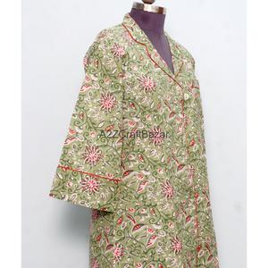 Robe midi décontractée d'été à imprimé floral 100 % coton pur, coupe droite, style bohème, sexy, manches longues évasées, imprimée à la main, col en V, pour soirée - Product Image 5