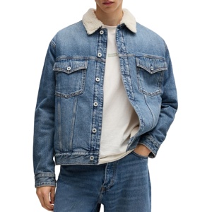 Veste d'hiver surdimensionnée en denim vintage personnalisée OEM, antibactérienne, écologique, avec fermeture à bouton unique pour hommes - Product Image 1