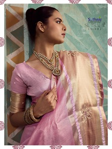 Sari en soie rose avec bordure dorée, broderie à la main, chemisier à col en V, tenue élégante formelle, toutes saisons - Product Image 2