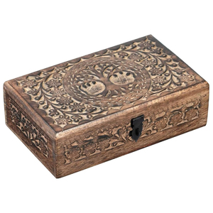 Luxury Handcrafted <b>Wooden</b> Jewelry <b>Box</b> With Brass Inlay & Hand-<b>Carved</b> Floral Lid Antique Style Sheesham Wood Keepsake Storage <b>Box</b> - Product Image 6