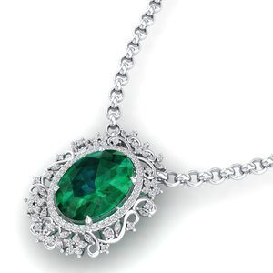 REYES New Design Fine Jewelry Luxury 14K 18K <b>Solid</b> <b>Gold</b> Moissanite <b>Pendants</b> Oval Cut 11.67 Carat Emerald Gemstone <b>Pendants</b> - Product Image 3