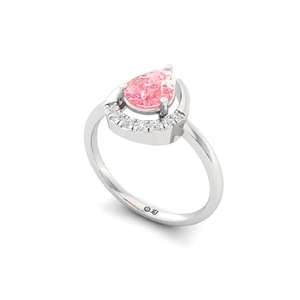 Bague solitaire en diamant de laboratoire raffiné, taille ronde et poire, plaqué or 10 carats, luxe pour femme - Product Image 1