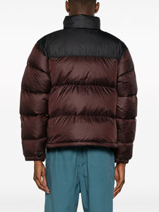 <b>Top</b> Trendy <b>Men's</b> Burgundy Color Blocking Puffer Jacket Stand Collar Zipper Closure Windproof Casual Winter Jacket Regular Length - Product Image 4