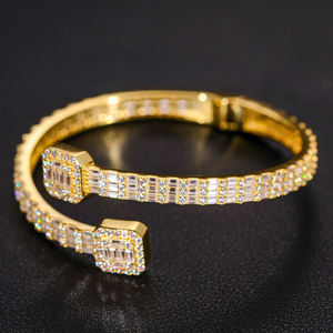 Luxury 925 <b>Silver</b> <b>Cuff</b> <b>Bracelets</b> Emerald Cut Crystal Channel Setting Lock Design Gold Plated Unisex Party Jewelry - Product Image 3