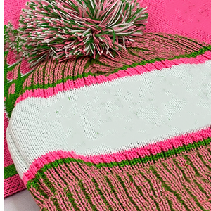 Écharpe en tricot rose et vert surdimensionnée AKA Sorority pour femme, mélange de cachemire de luxe, longue étole enveloppante, douce, chaude, à bords rayés, hiver - Product Image 4