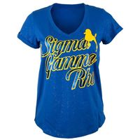 T-shirt SGR en feuille métallisée bleu roi, motif graphique premium, impression feuille métallisée personnalisée avec lettres grecques, manches courtes, vêtement de sororité, haut décontracté et tendance
