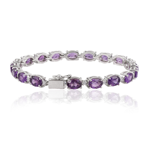 Handmade 925 Sterling Silver Natural Oval Cut <b>Amethyst</b> & Round Diamond Tennis <b>Bracelet</b> For Women's - Product Image 5