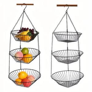 <b>Hanging</b> metal fruit <b>basket</b> serves as both <b>storage</b> and decor sleek design keeps the kitchen looking modern and organized - Product Image 1
