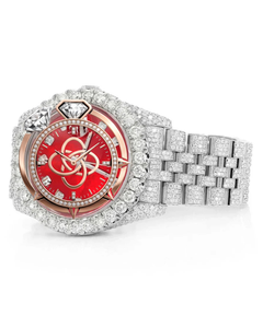 Reloj de Lujo para Hombre con Esfera Roja y Diamantes Moissanite, Completamente Cubierto de Diamantes, en Oro Rosa, Plata y Acero Inoxidable, Estilo Hip Hop - Product Image 3