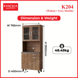 Mueble de Cocina Moderno de Malasia, Resistente al Agua, Ecológico, con Cubierta de Melamina en Gris Nogal y Mármol, 2 Puertas Acrílicas y de Madera, 1 Cajón - Product Image 6