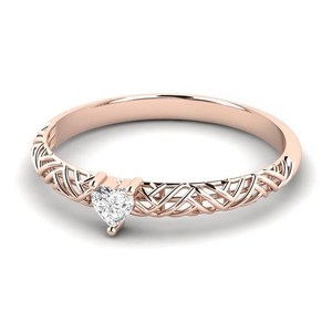 Anillo de compromiso de estilo romántico en oro rosa de 14k con diamante cultivado en laboratorio certificado por IGI de 1.00 quilates, claridad VS1, color F, corte corazón, para ella. - Product Image 3