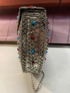 Women's Bohemian Metal Half Moon Handbag With Flower Embellishments Chain Strap Wedding Party <b>Clutch</b> Flap Closure - Product Image 4