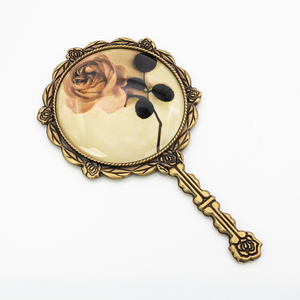 MACY BEAUTY KOREA Antique Bronze Rose Embossed Handheld <b>Mirror</b> Decorative Metal Vanity <b>Mirror</b> Round <b>Mirror</b> <b>Makeup</b> <b>Mirror</b> - Product Image 5