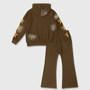Survêtement tricoté tendance pour homme avec imprimé lettres et étoiles, sweat à capuche à cordon de serrage, manches classiques, style streetwear, vente en gros - Product Image 2