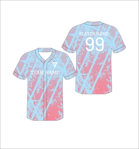 Maillot de baseball personnalisé, impression sublimée dégradée, col en V, manches courtes, polyester respirant, toutes saisons, unisexe, adulte - Product Image 1