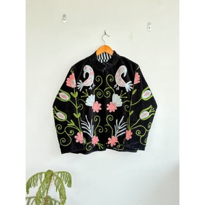 Chaqueta Corta de Terciopelo 100% Algodón, Tejida y Bordada a Mano, con Estampado Floral de Aves, Cuello Mao, para Mujer, Invierno, Marca SHYAM EXPORT - Product Image 1