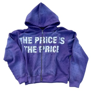 Sudadera con capucha de algodón pesado de felpa francesa, personalizada, ecológica, con cremallera completa, efecto desgastado, pedrería y lavado a la piedra, estilo corto, para invierno - Product Image 1