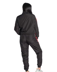 Chándal Deportivo para Mujer, Color Negro y Rojo, Cierre de Cremallera, Manga Larga, Corte Regular, Transpirable, Estilo Deportivo, Ropa de Otoño - Product Image 3