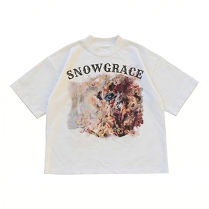 T-shirt à manches courtes surdimensionné Snowgrace pour homme, jersey décontracté en polyester/coton, col rond, motif uni, logo sur le devant - Product Image 1