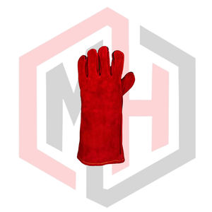 Gants de soudeur en cuir rouge, renforcés, pour la sécurité industrielle et la lutte contre les incendies, 14 pouces, antistatiques, sans silicone, sans poudre - Product Image 3