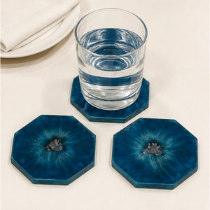Luxury Blue Style Epoxy Resin <b>Coaster</b> with Holder Set Handmade Heat Resistant <b>Drink</b> <b>Coasters</b> for Modern Home Table Decoration - Product Image 2
