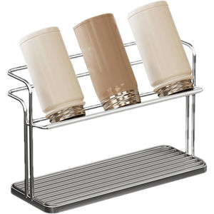 Égouttoir à bouteilles à 2 niveaux en acier, support de rangement pour tasses avec plateau de drainage, finition blanche, organisateur de cuisine peu encombrant - Product Image 3