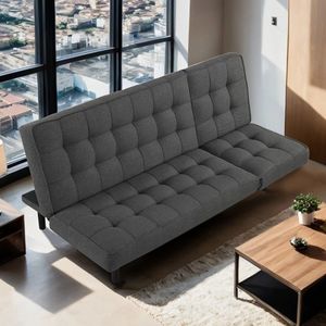 Canapé futon gris foncé avec capitonnage biscuit et appui-tête réglable, convertible en chaise longue, 1 place, avec dossier et fonction lit - Product Image 5