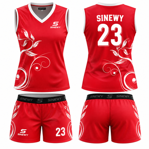 Conjunto de Camiseta de Voleibol Roja para Mujer SINEWY, Cuello en V, Sin Mangas, Impresión Sublimada, Absorbe la Humedad, Ajuste Atlético, Talla Adulto - Product Image 1