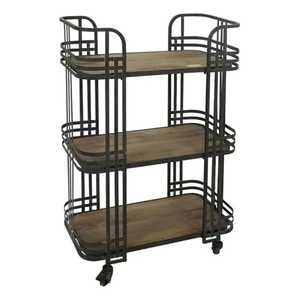 Three‑Tier Rolling Cart with Black Metal Frame Wooden Shelves Industrial Rustic Style Mobile <b>Serving</b> <b>Trolley</b> Storage Display - Product Image 1