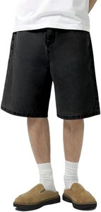 Shorts en jean délavé foncé taille haute pour homme, coupe droite, décontractés, en coton, pour l'été, avec poches - Product Image 6