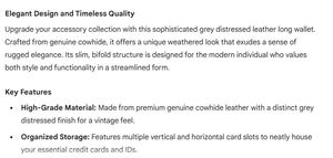Exclusive Vintage Grey Leather Long <b>Wallet</b> For <b>Men</b> Genuine Cowhide Distressed <b>Slim</b> Bifold Travel Purse Zipper Pocket Card Slots - Product Image 3