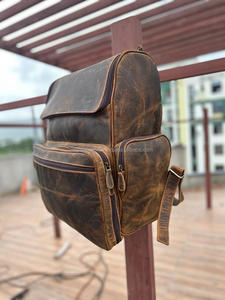 New Arrival Real Vintage Brown Crunch Leather Oversize <b>Travel</b> Backpack Personalized Unisex Hipster <b>Cushion</b> Padding Leather Bags - Product Image 2