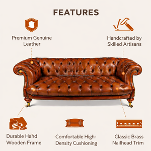 Magnifique canapé Chesterfield du XIXe siècle en cuir et noyer, avec capitonnage profond, accoudoirs roulés et design antique classique - Product Image 3