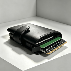 Castello เคสหนังเคลือบน้ำมันคุณภาพดีเยี่ยม, ซองใส่บัตรอลูมิเนียม RFID กระเป๋าสตางค์สีดำปล่อยเร็ว - Product Image 1