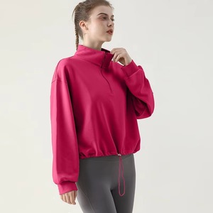Sweat-shirts personnalisés pour femmes en polaire, décontractés, à col polo, épais, avec fermeture éclair 1/4, coupe courte, oversize, à manches longues - Product Image 3
