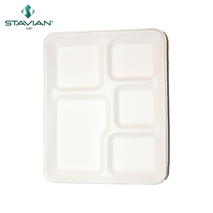 Boîte à lunch OEM compatible micro-ondes, étanche, 5 compartiments, barquettes alimentaires en bagasse, résistantes à l'huile, 530 ml, conteneur alimentaire biodégradable en bagasse - Product Image 3