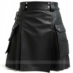 Kilt écossais en cuir de vache véritable pour homme, plissé, fait main, avec poches cargo romaines, noir - Product Image 2
