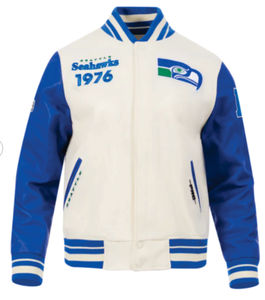 Nouvelles vestes universitaires blanches en laine enduite personnalisées des Seahawks 2026 - Product Image 1