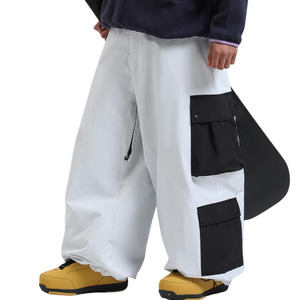 Pantalones de esquí impermeables para mujer con capucha, estampados, con bloques de color, cierre de cremallera, cintura elástica y pierna ancha tipo cargo - Product Image 2