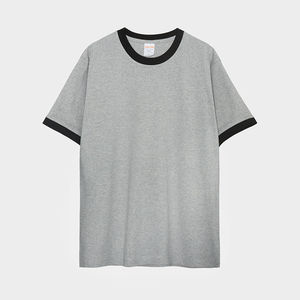 T-shirt décontracté à manches courtes en coton noir surdimensionné pour homme avec bordure contrastée blanche - Product Image 6
