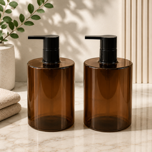 Flacon pompe en PET ambré de 480 ml, distributeur de lotion rond, emballage cosmétique pour shampoing, gel douche - Product Image 4