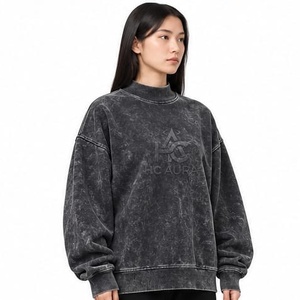 Oferta Destacada: Sudadera Oversize Personalizable de Felpa/Algodón con Lavado Ácido, Color Negro, Cuello Alto Premium y Hombros Caídos - Product Image 6