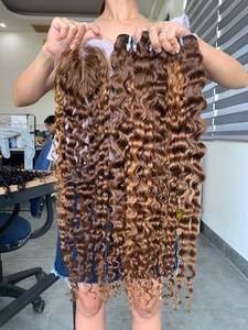 Vente en gros 100% non traités Double-Drawn couleur bouclée Extension de cheveux humains Bundle bon marché avec fermeture/frontale - Product Image 4