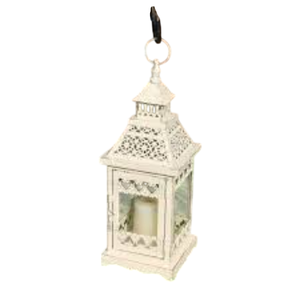 Farol de metal vintage blanco para colgar o colocar sobre la mesa, con cristal transparente, estilo rústico, para decoración del hogar, patio o bodas. - Product Image 1
