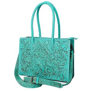 Turquoise bohème femmes sac fourre-tout Style occidental personnalisable gland fermeture éclair cuir de vachette outillage à la main prêt Stock - Product Image 1